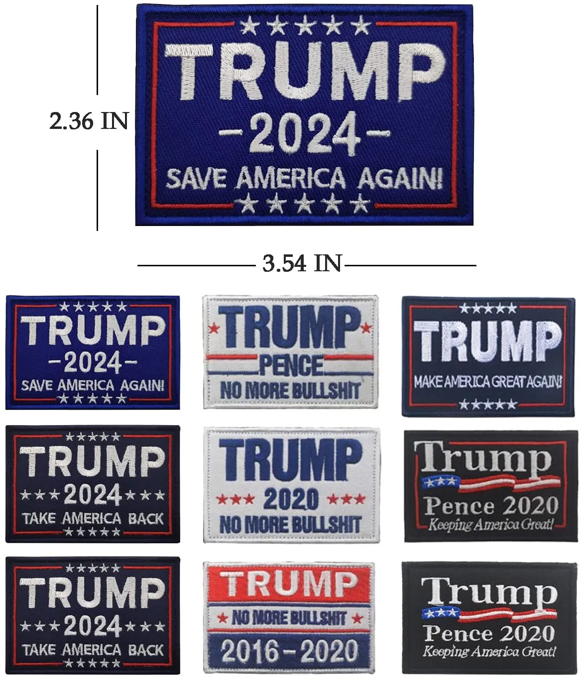 18 Pieces - Trump Iron on Sew-on Patches Trump 2024