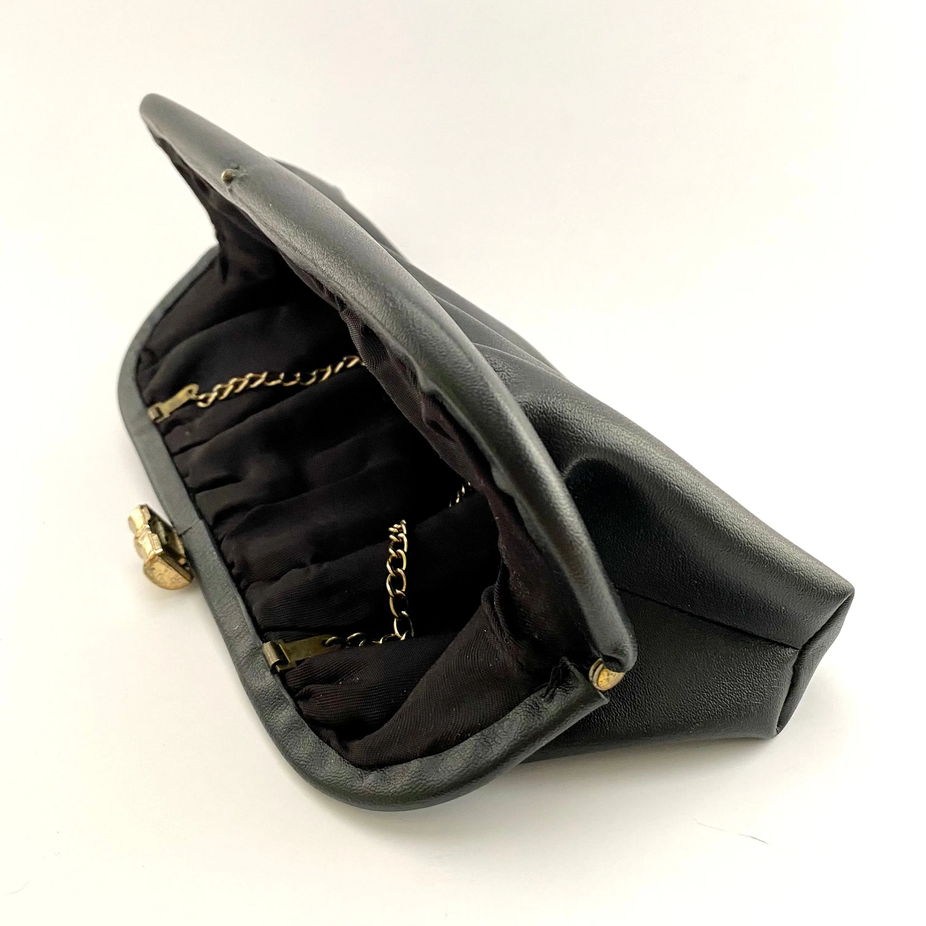 1960s Black Faux Leather Clutch