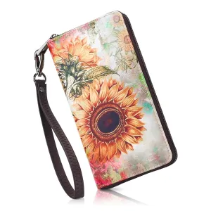 3D Printed Wrist Large Wallet For Women Ladies Wallets-Sunflower Long wallet