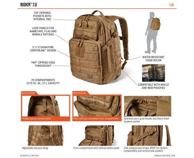 5.11 RUSH24 2.0 BACKPACK, BLACK