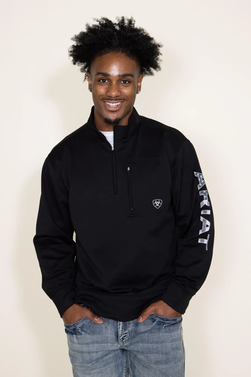 Ariat Team Logo 1/4 Zip Sweatshirt for Men in Black | 10032949-BLACKAMERICANA