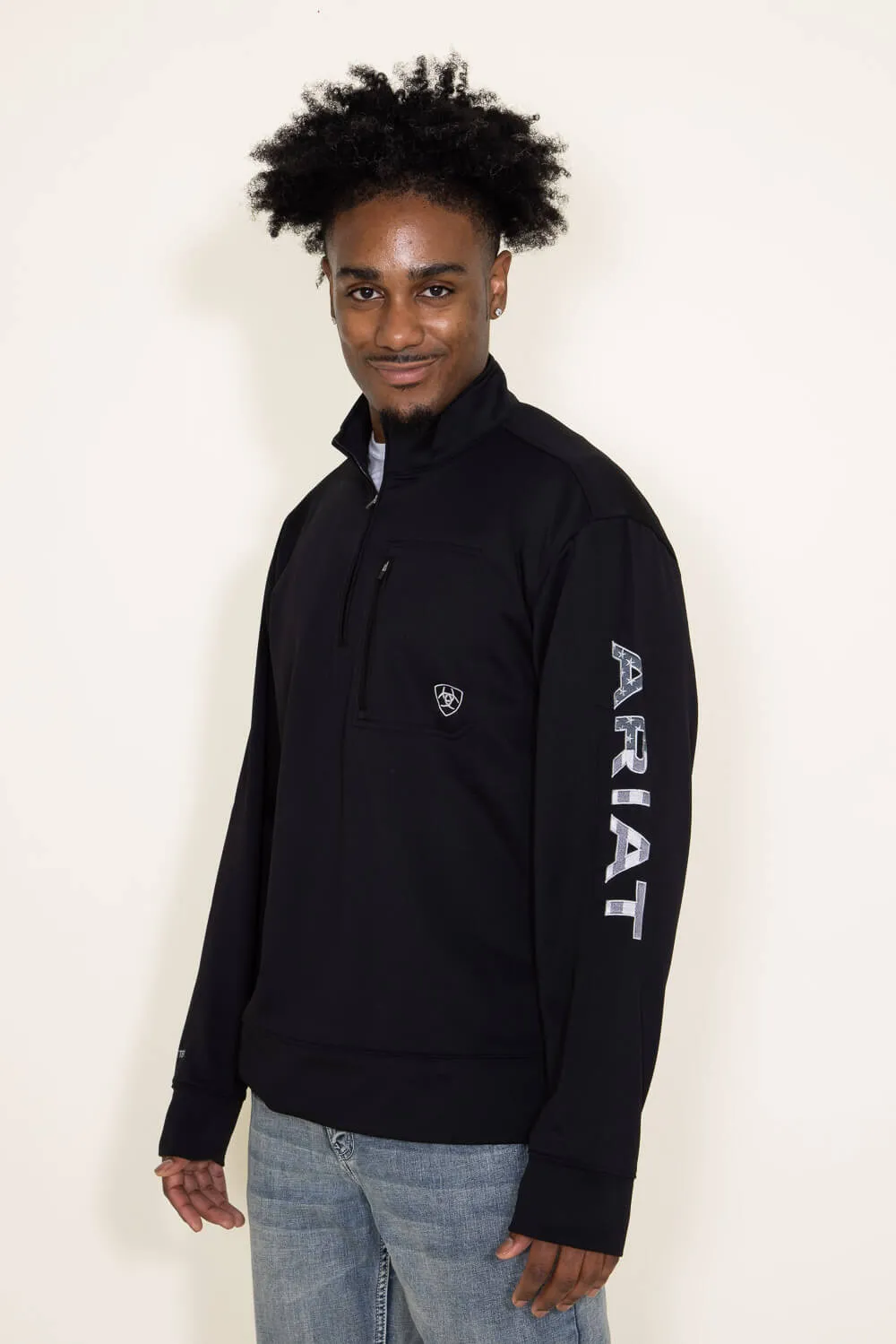 Ariat Team Logo 1/4 Zip Sweatshirt for Men in Black | 10032949-BLACKAMERICANA