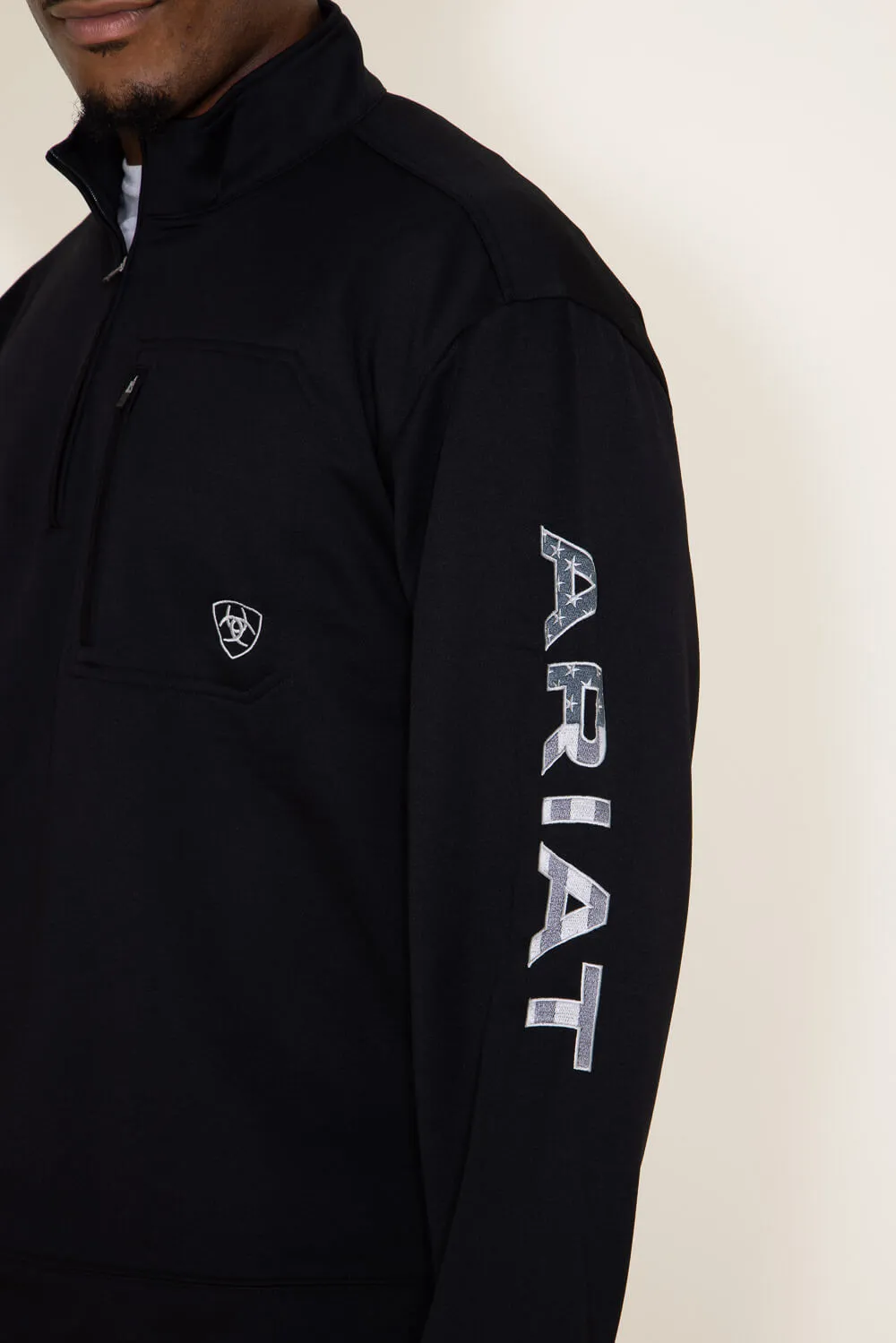 Ariat Team Logo 1/4 Zip Sweatshirt for Men in Black | 10032949-BLACKAMERICANA