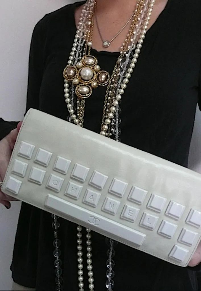 Authentic Chanel ONE OF A KIND HAUTE COUTURE RUNWAY Bone Keyboard Clutch
