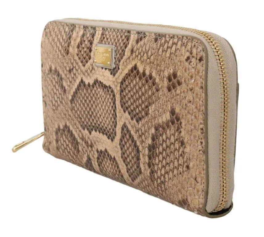 Beige Python Snakeskin Leather Continental Wallet