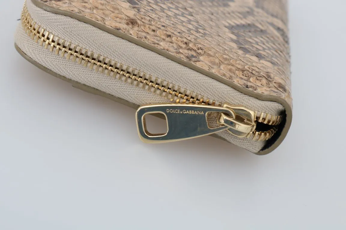 Beige Python Snakeskin Leather Continental Wallet