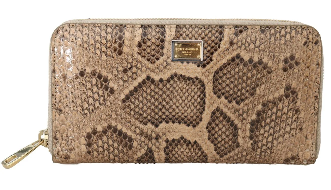 Beige Python Snakeskin Leather Continental Wallet