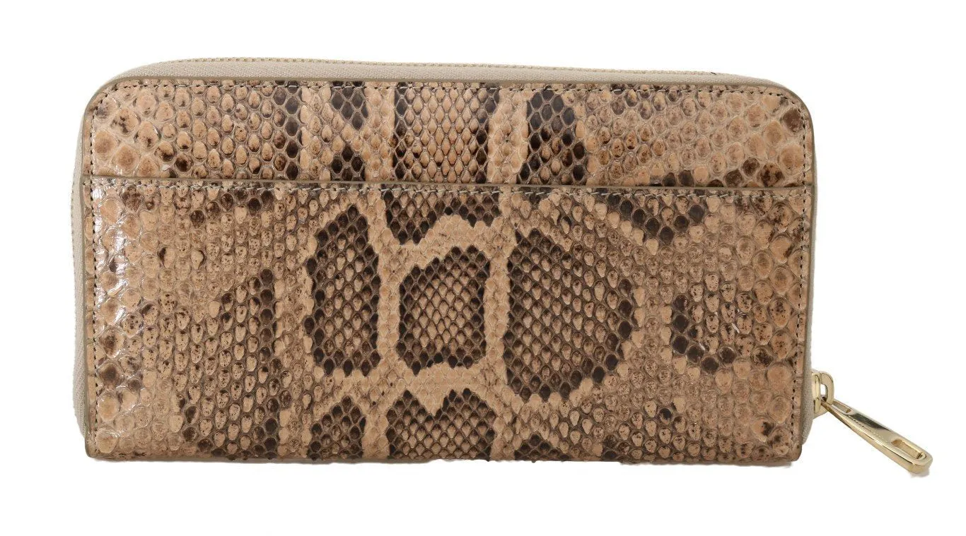 Beige Python Snakeskin Leather Continental Wallet