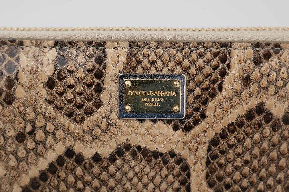 Beige Python Snakeskin Leather Continental Wallet
