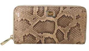 Beige Python Snakeskin Leather Continental Wallet