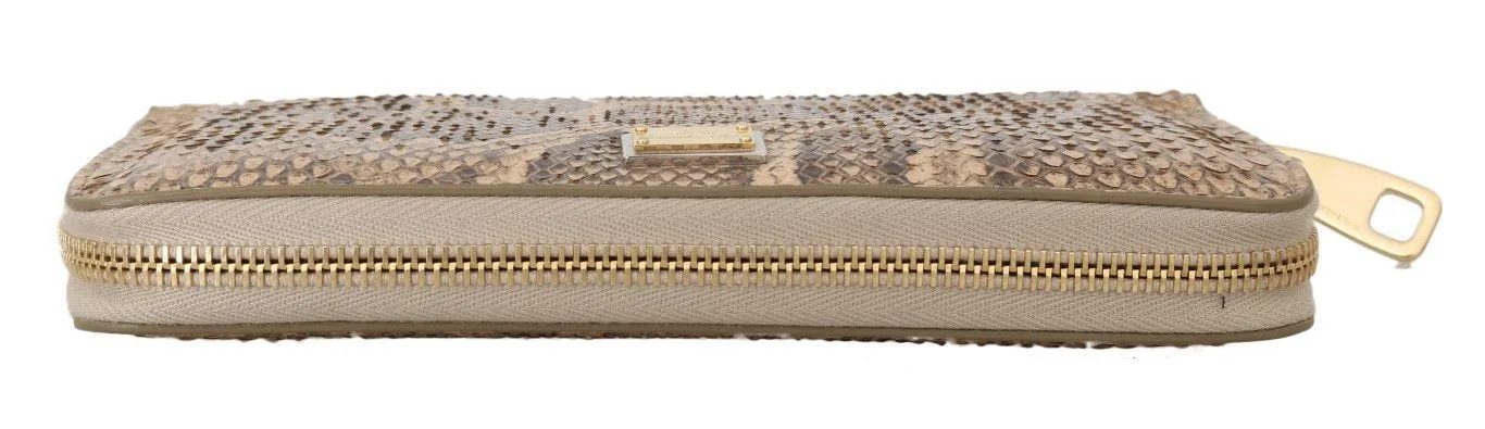 Beige Python Snakeskin Leather Continental Wallet