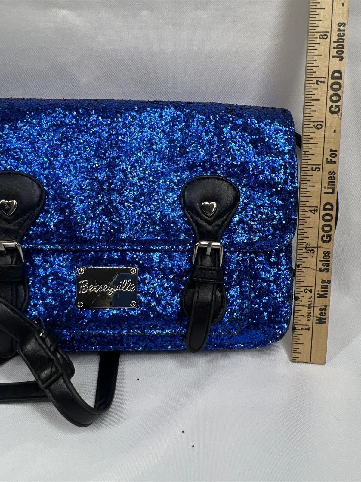 Betseyville Blue & Black Glitter￼ Clutch Shoulder Bag Accent Buckles Adjustable