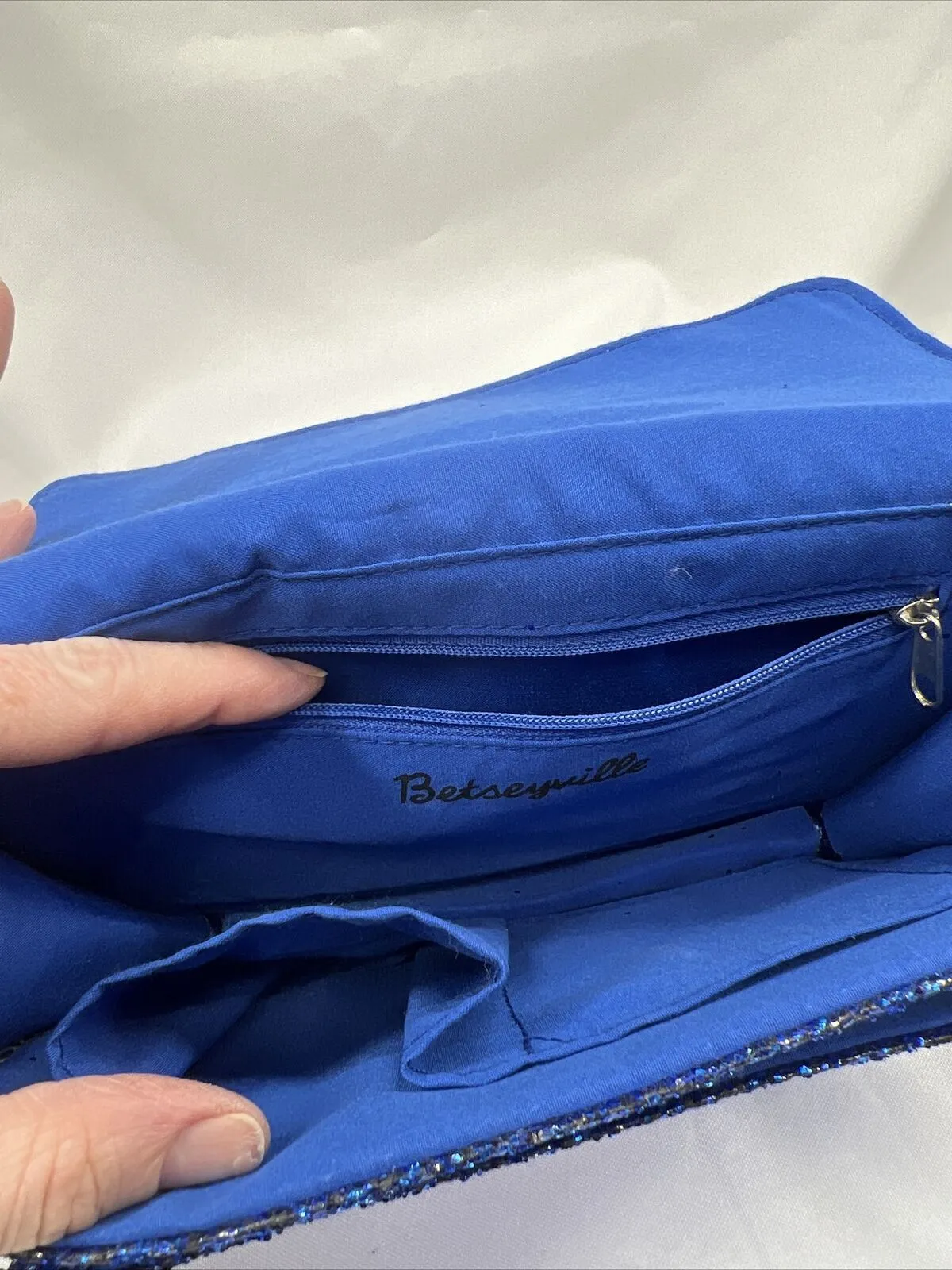 Betseyville Blue & Black Glitter￼ Clutch Shoulder Bag Accent Buckles Adjustable