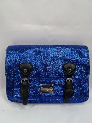 Betseyville Blue & Black Glitter￼ Clutch Shoulder Bag Accent Buckles Adjustable