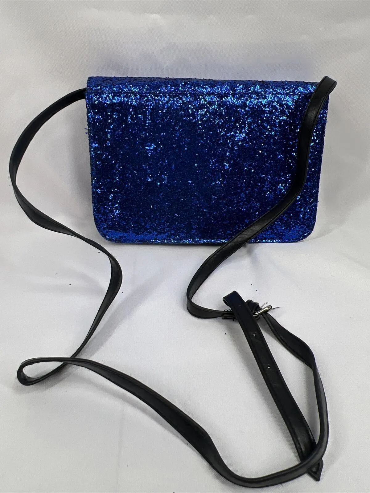 Betseyville Blue & Black Glitter￼ Clutch Shoulder Bag Accent Buckles Adjustable