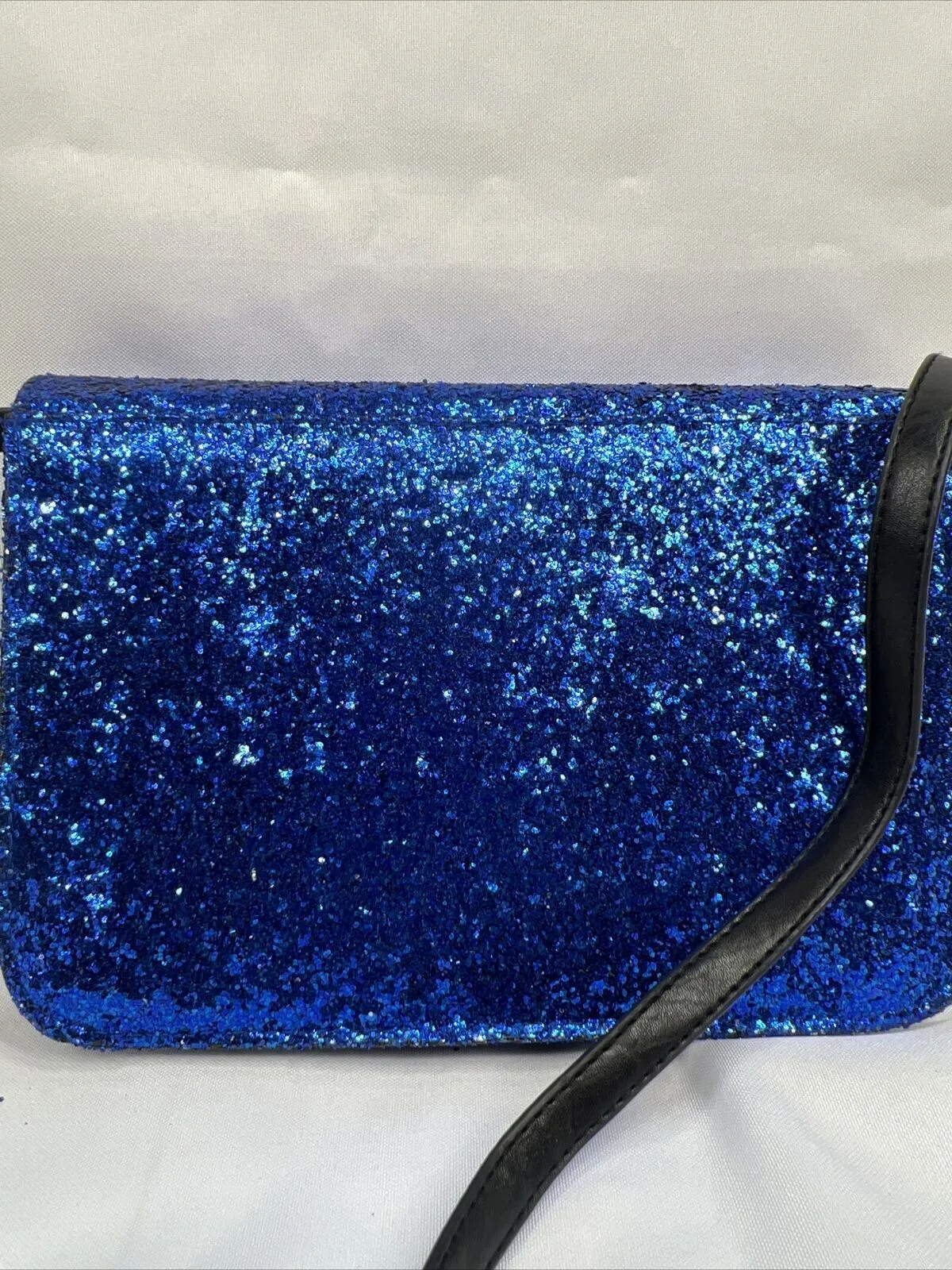 Betseyville Blue & Black Glitter￼ Clutch Shoulder Bag Accent Buckles Adjustable