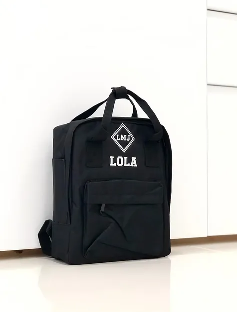 (Black) Personalised Name Twin Handle Backpack