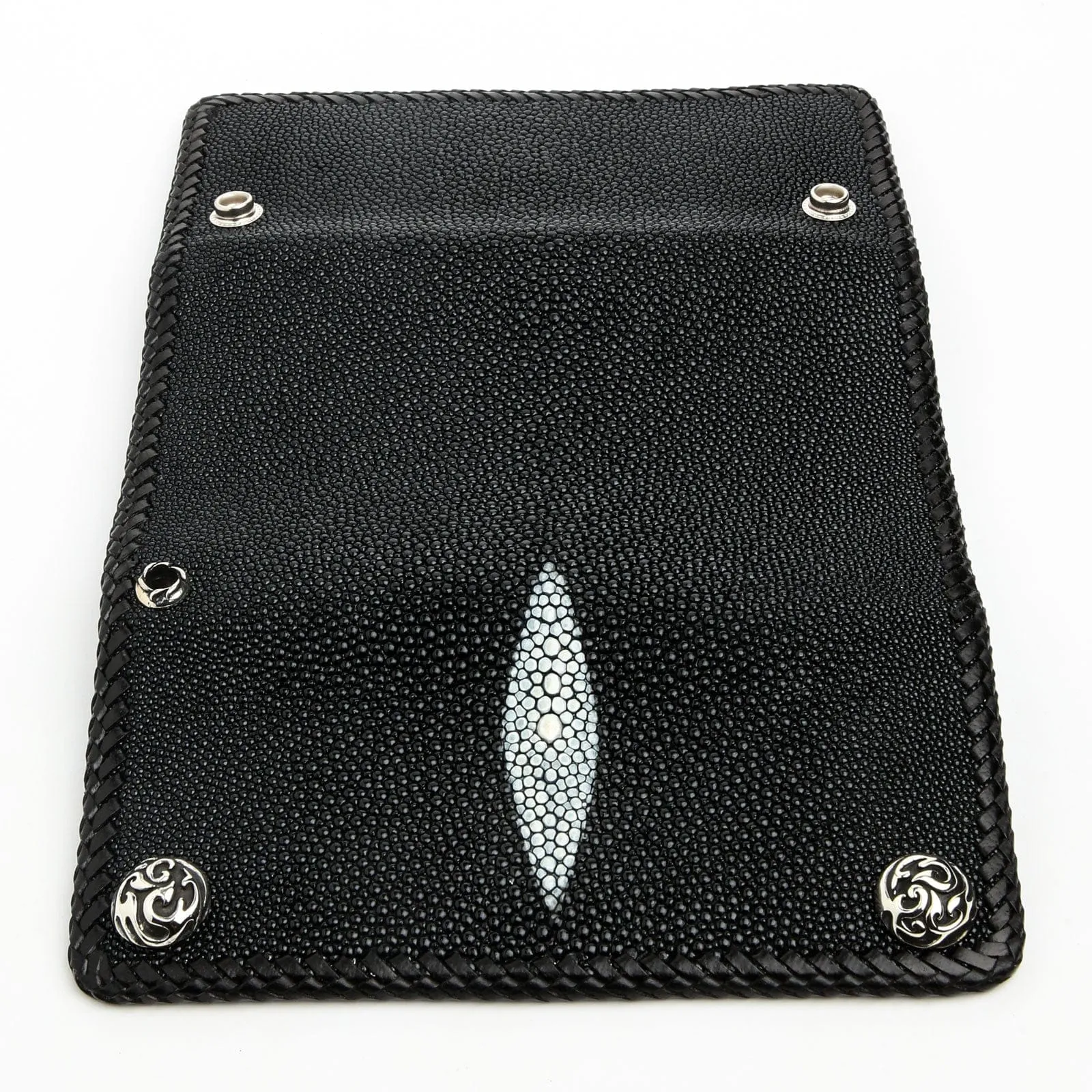 Black Stingray Leather Trifold Long Biker Wallet