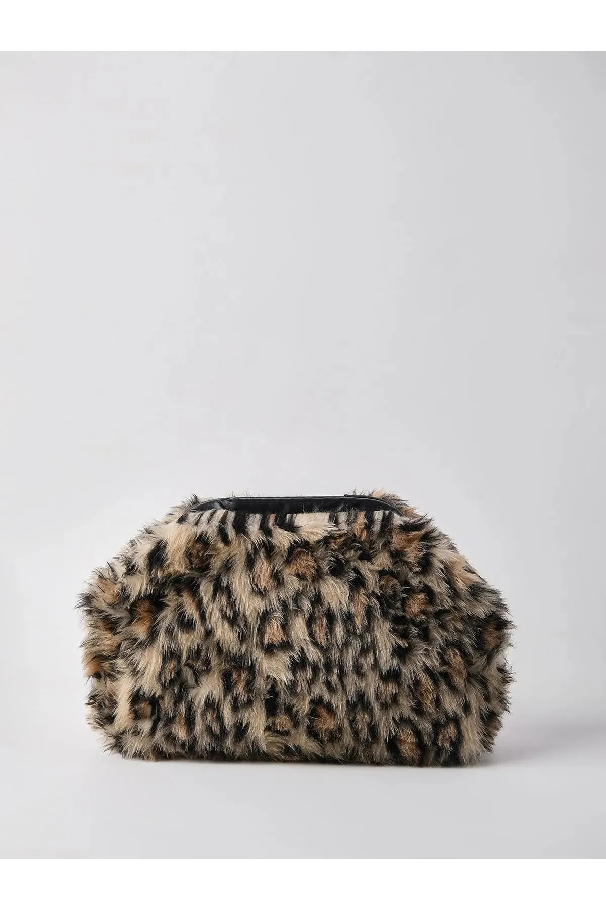 Bold Brown Leopard Print Plush Clutch Handbag