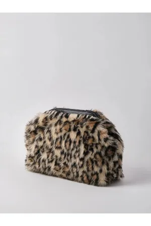 Bold Brown Leopard Print Plush Clutch Handbag
