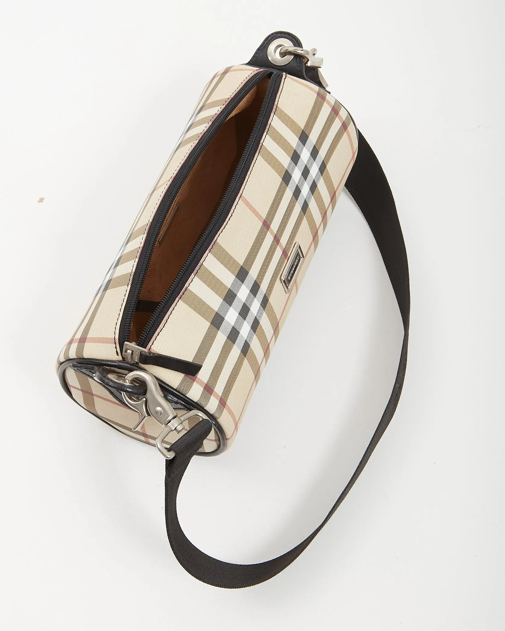 Burberry Beige Vintage House Check Coated Canvas Cylinder Bag