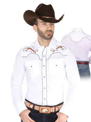Camisa Vaquera Bordada Manga Larga Blanco para Hombre 'El Señor de los Cielos' - ID: 42957