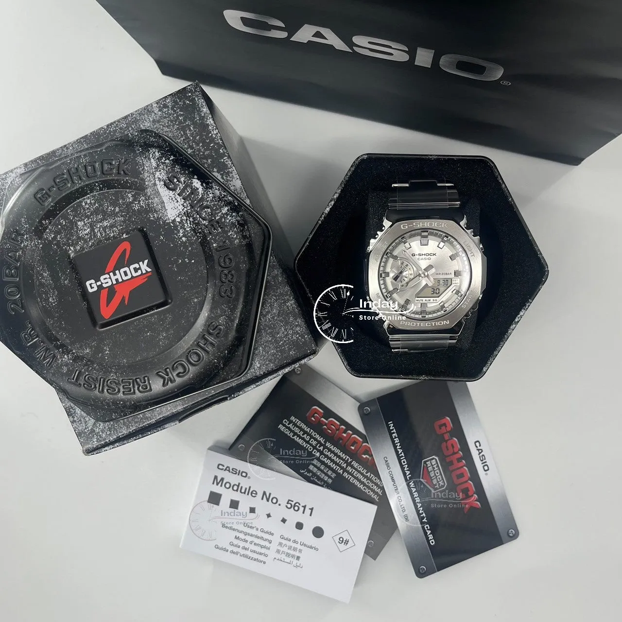 Casio G-Shock G-Steel Men's Watch GM-2110D-7A Stainless Steel Band Shock Resistant Mineral Glass