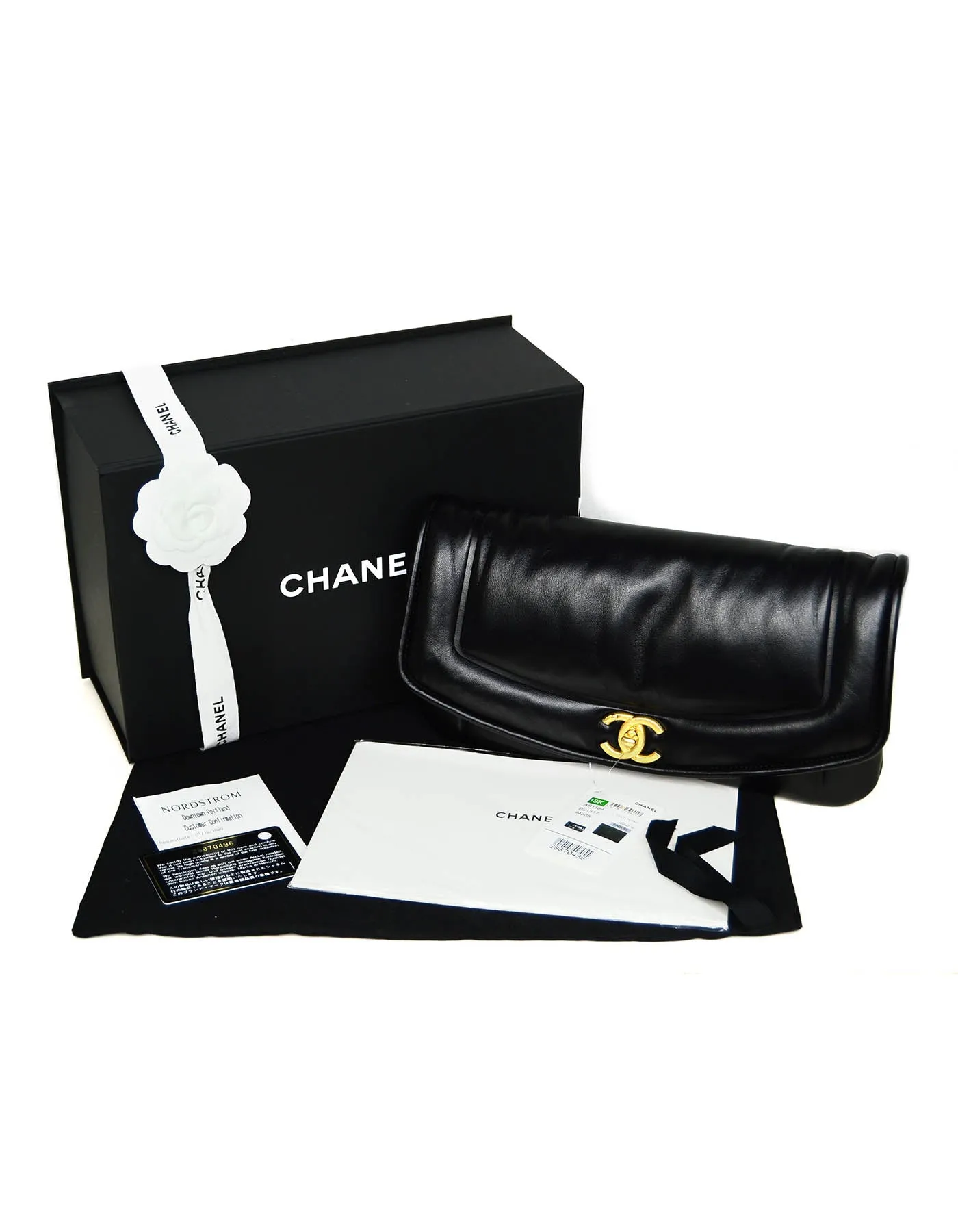 Chanel 2019 NWT Black Shiny Lambskin Vintage Puffy Clutch Bag