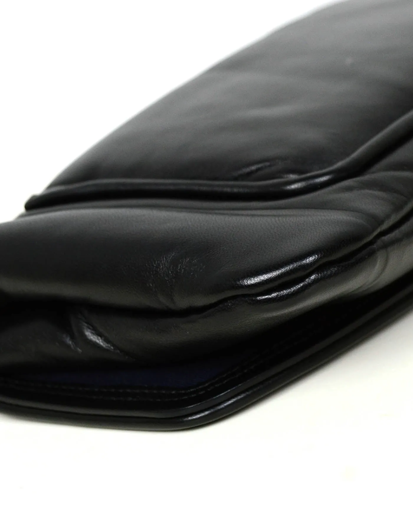 Chanel 2019 NWT Black Shiny Lambskin Vintage Puffy Clutch Bag