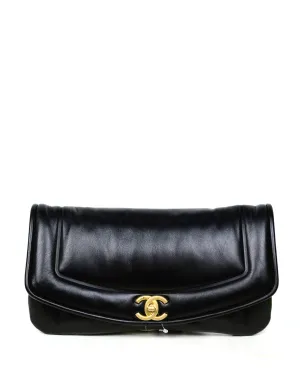 Chanel 2019 NWT Black Shiny Lambskin Vintage Puffy Clutch Bag