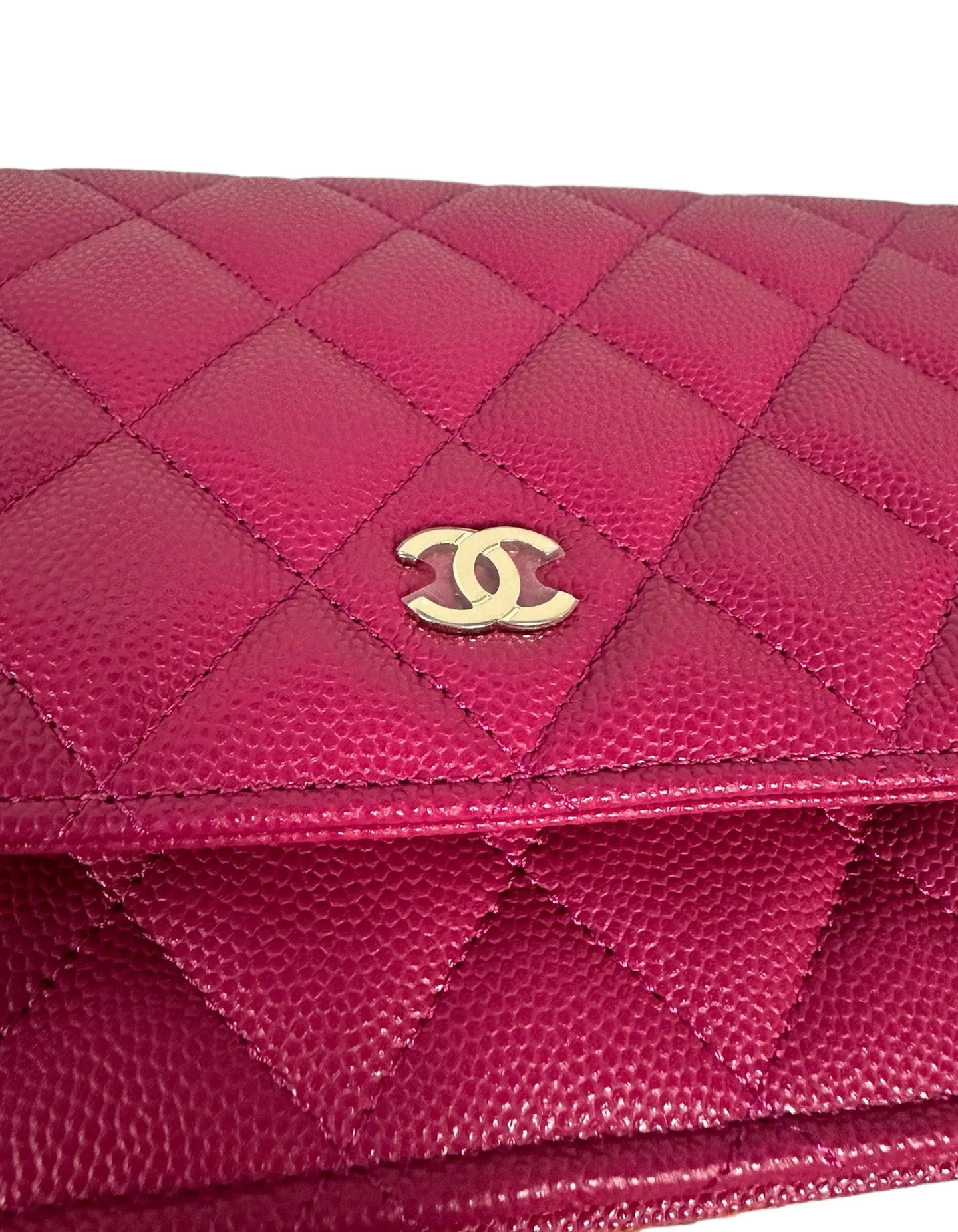 Chanel 2022 Fuchsia Quilted Caviar Leather WOC Crossbody Bag