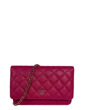 Chanel 2022 Fuchsia Quilted Caviar Leather WOC Crossbody Bag