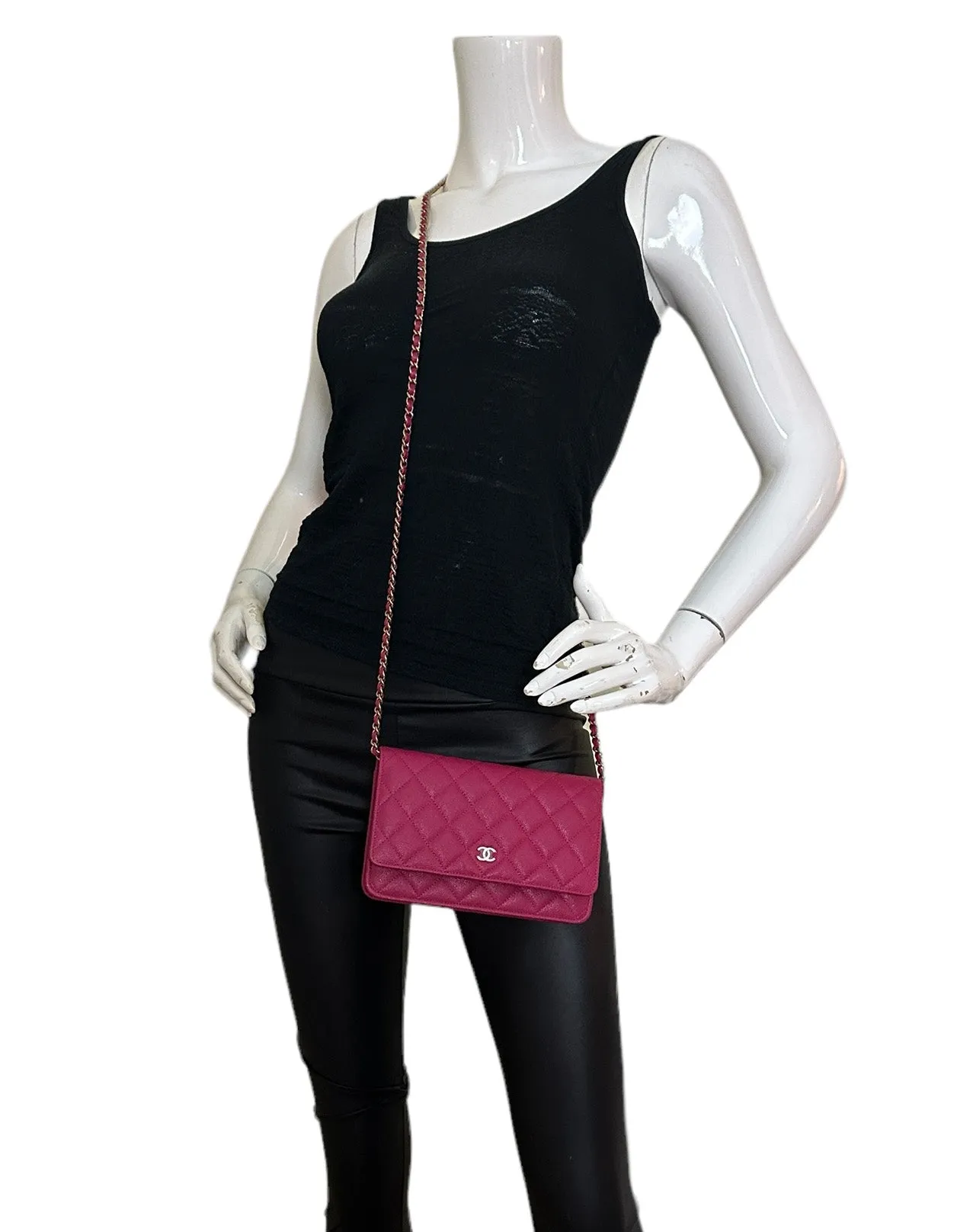 Chanel 2022 Fuchsia Quilted Caviar Leather WOC Crossbody Bag