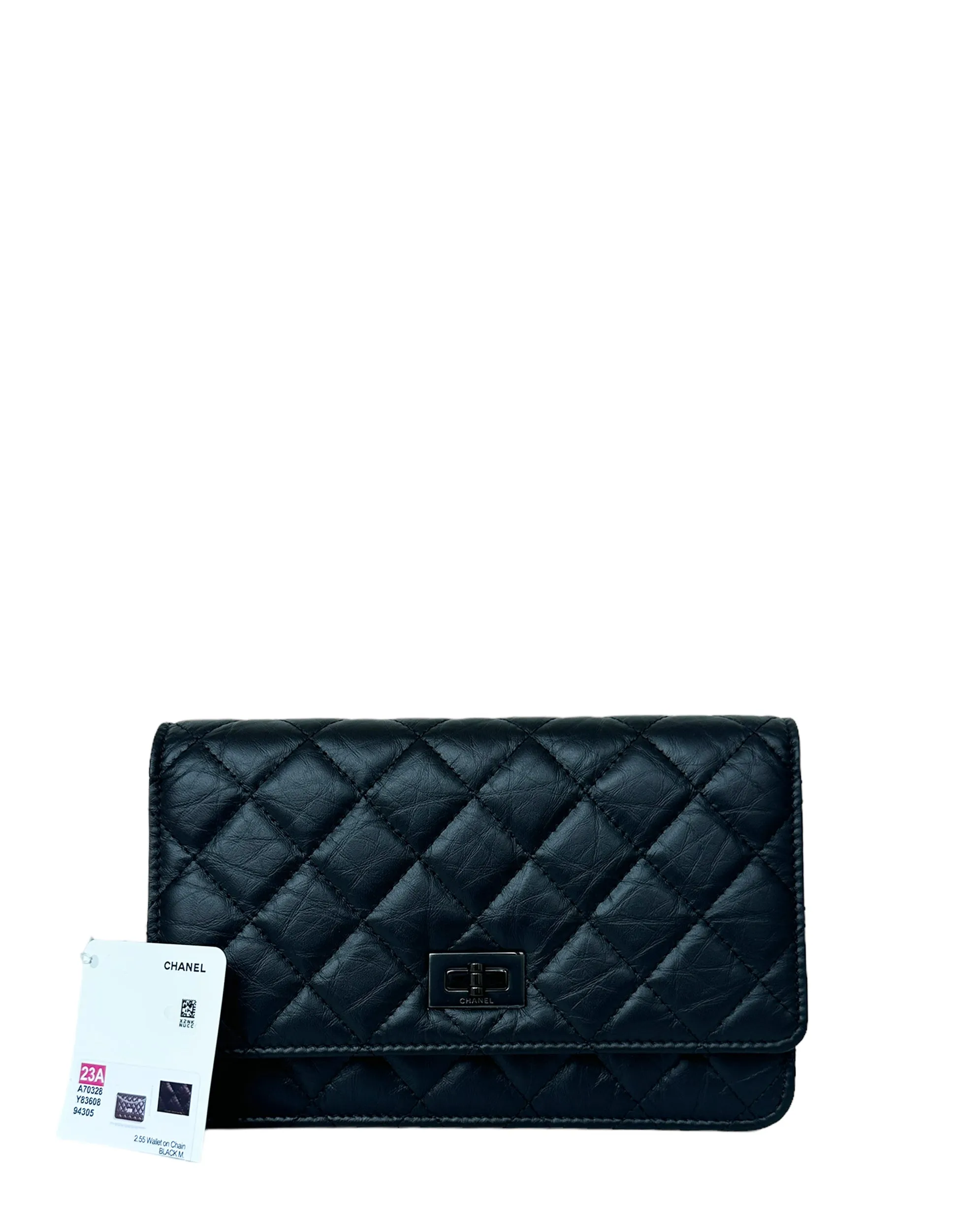 Chanel 2023 Calfskin So Black Quilted Reissue Wallet On Chain WOC Crossbody Bag