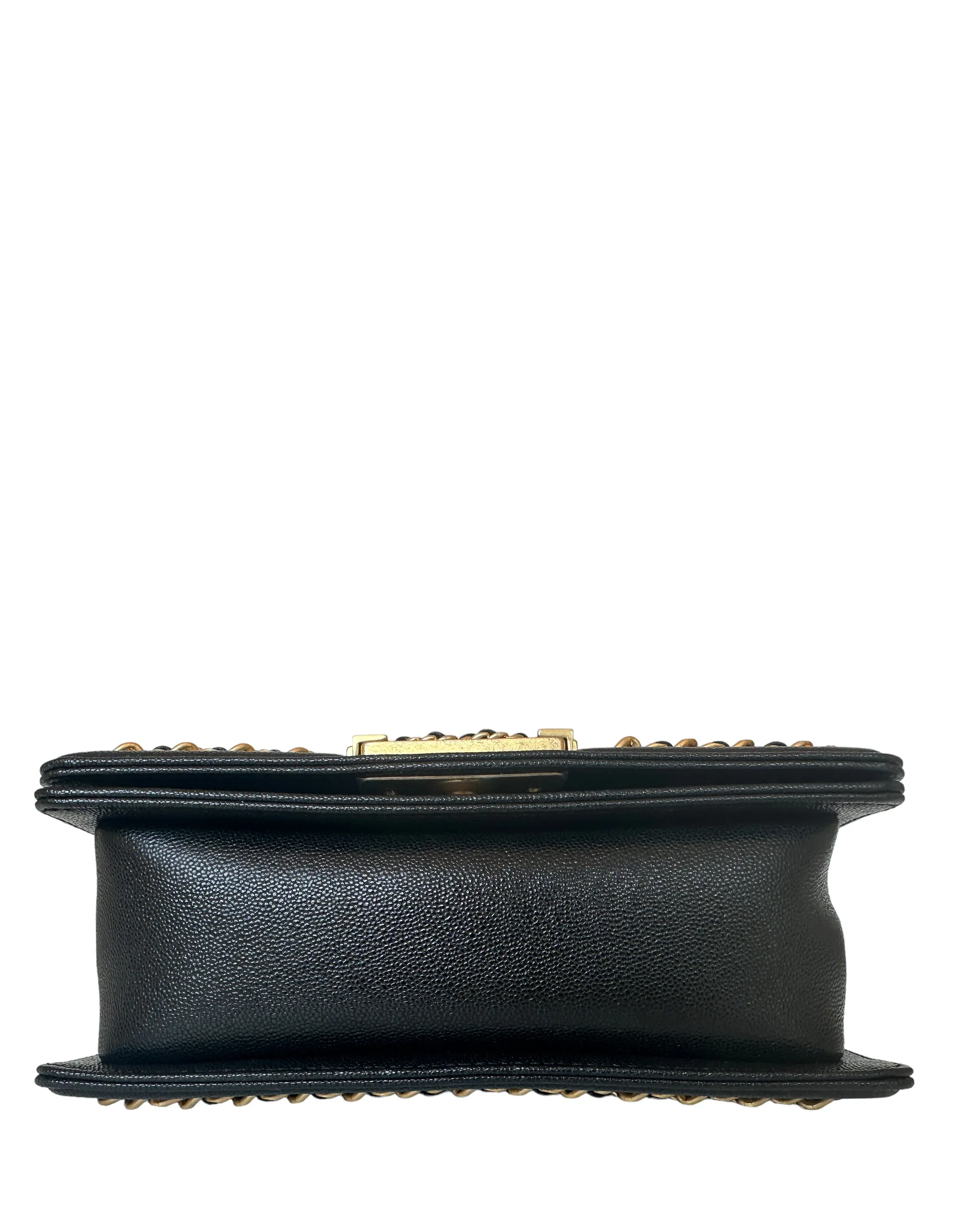 Chanel Black Caviar Leather Small Quilted Chain Around Boy Bag
