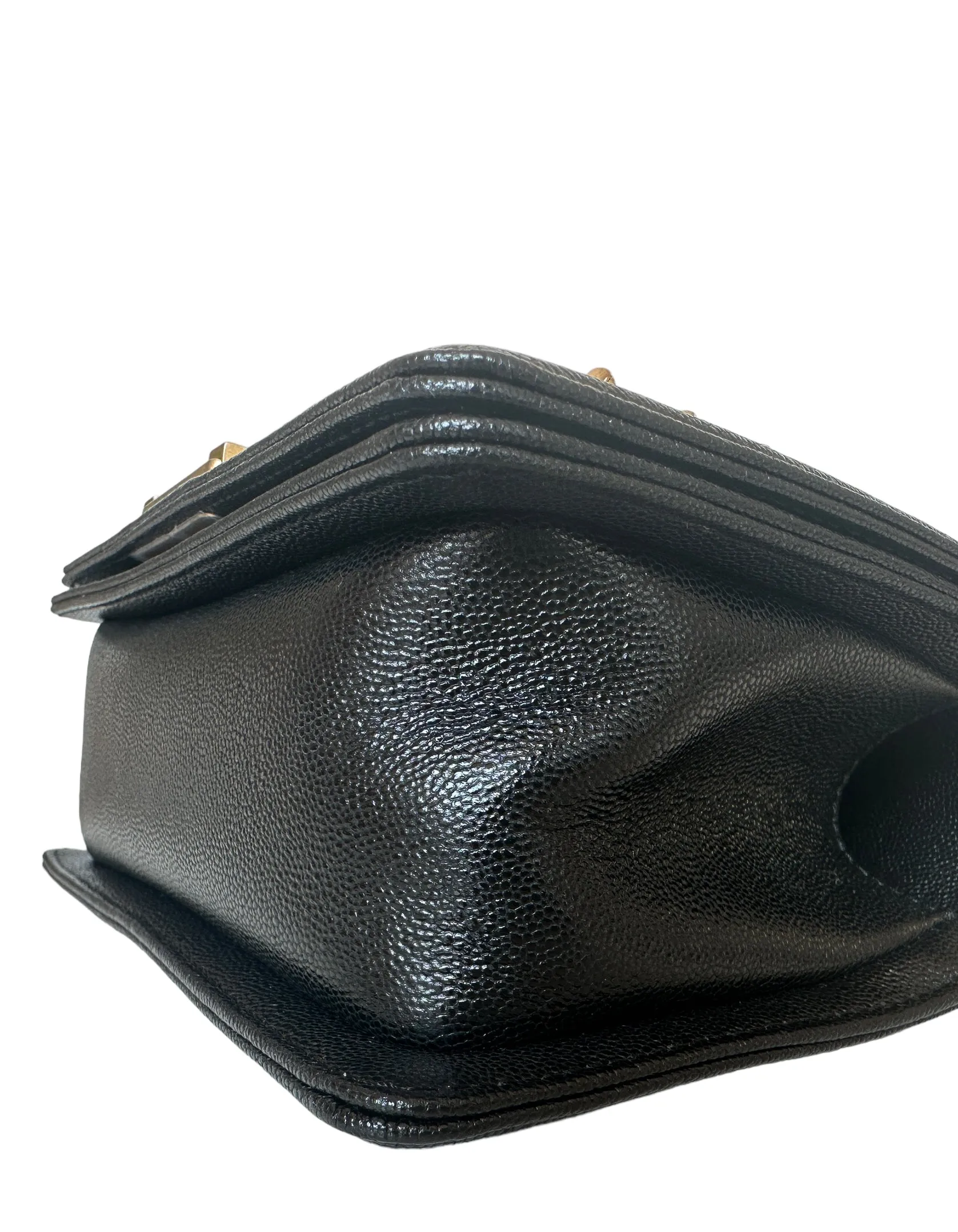 Chanel Black Caviar Leather Small Quilted Chain Around Boy Bag