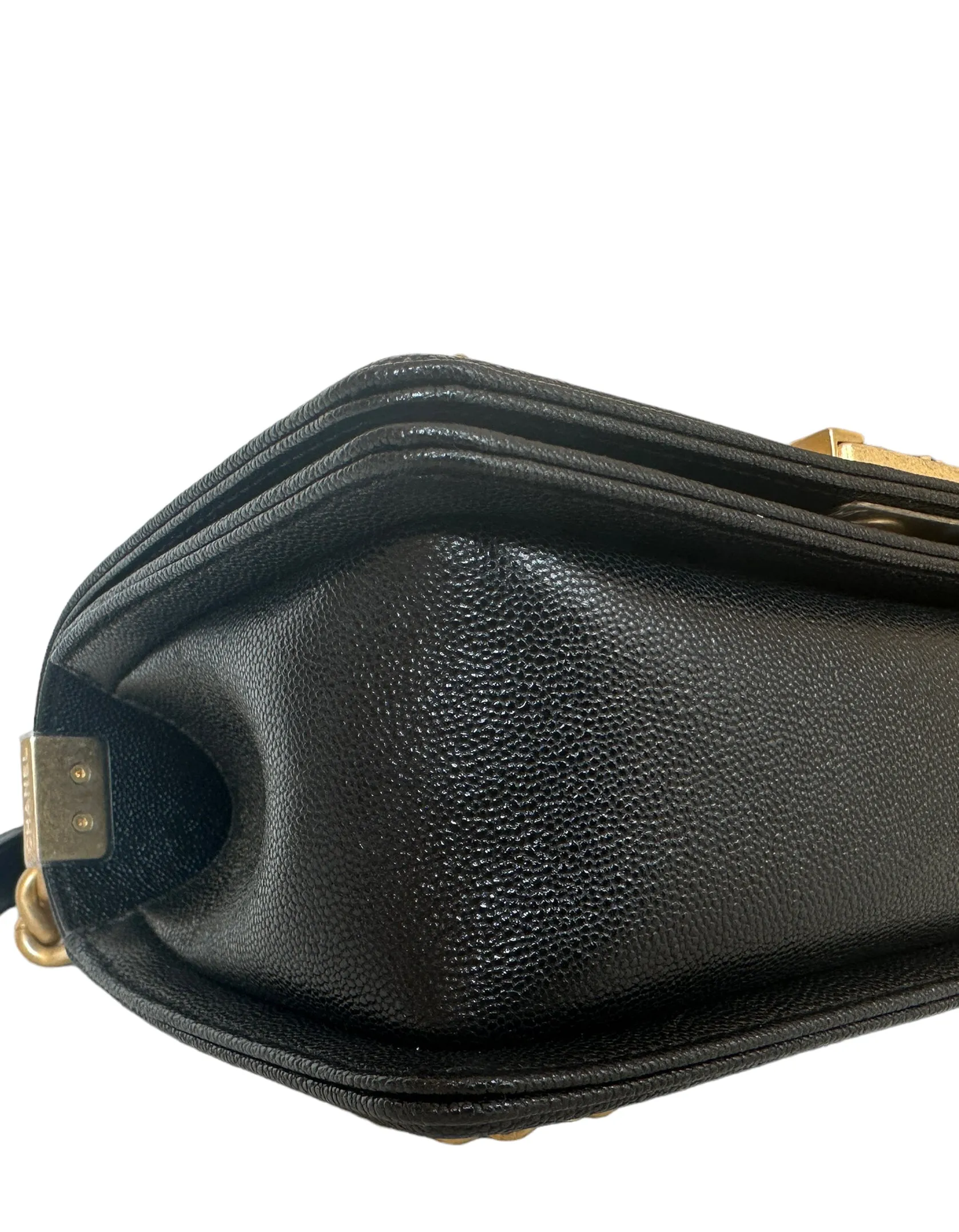 Chanel Black Caviar Leather Small Quilted Chain Around Boy Bag