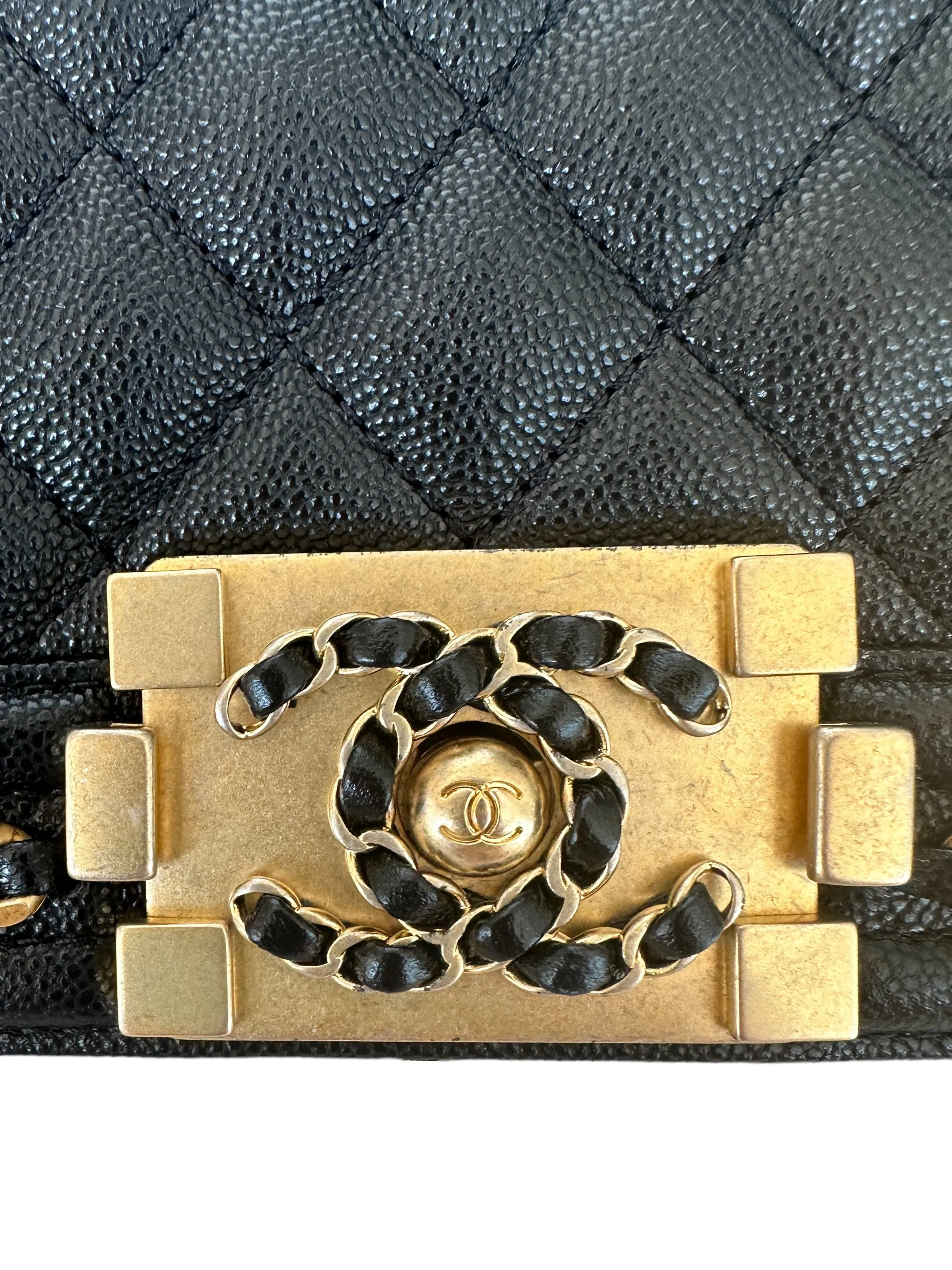 Chanel Black Caviar Leather Small Quilted Chain Around Boy Bag