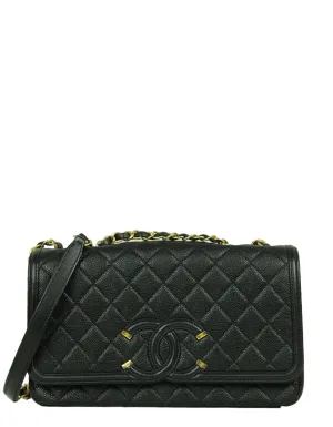 Chanel Black Caviar Medium CC Filigree Flap Crossbody Bag