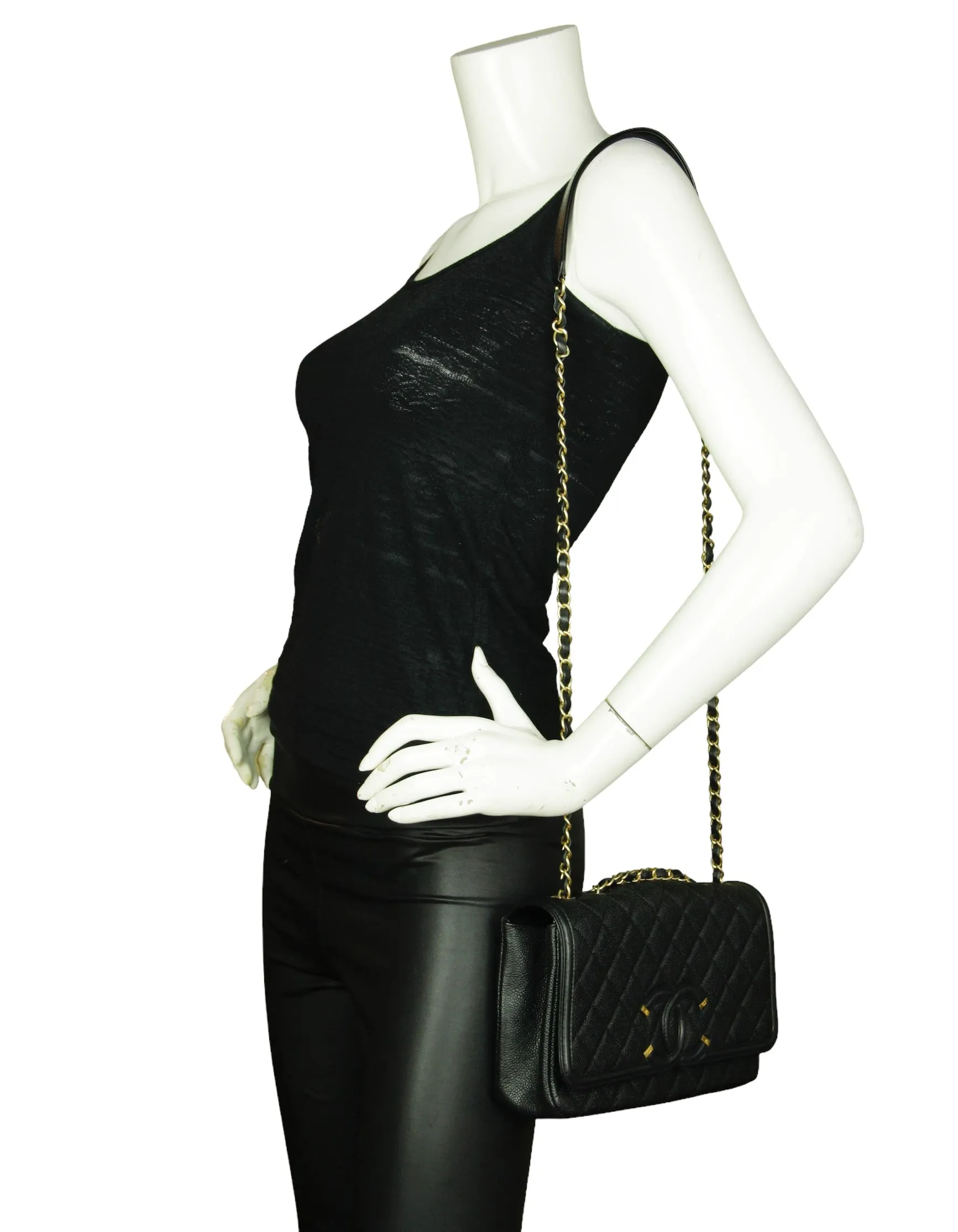 Chanel Black Caviar Medium CC Filigree Flap Crossbody Bag