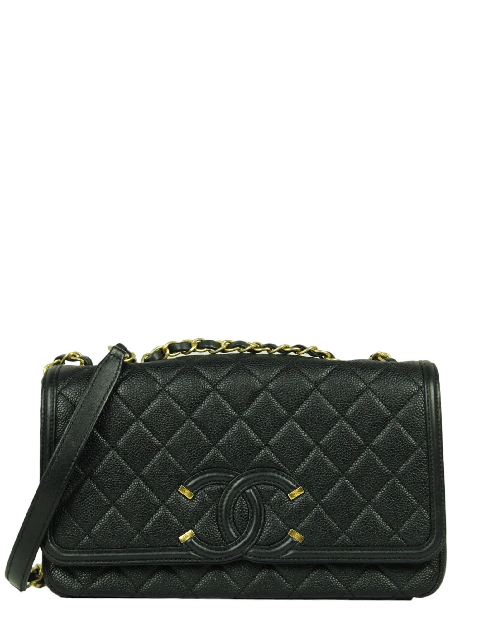 Chanel Black Caviar Medium CC Filigree Flap Crossbody Bag