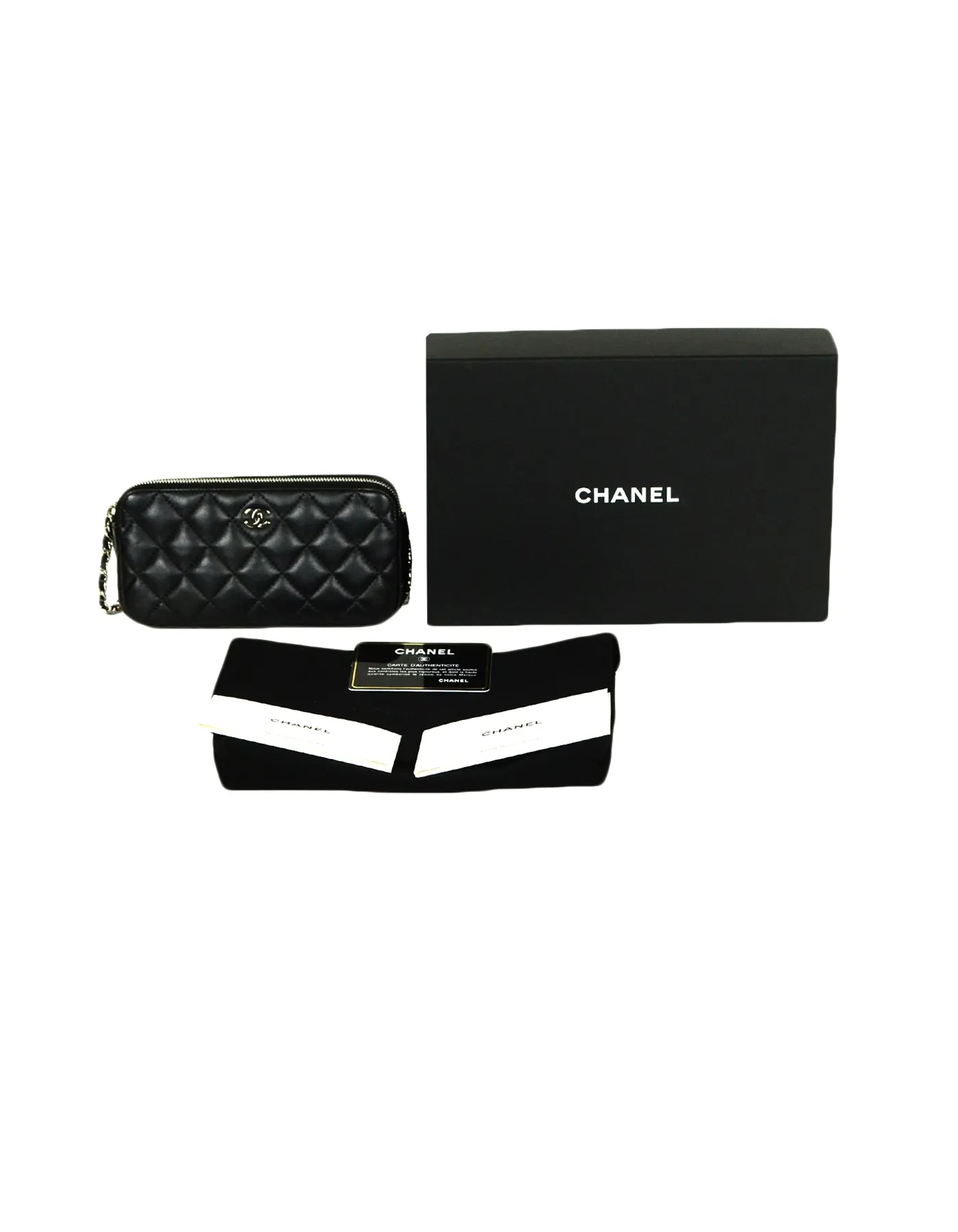 Chanel Black Lambskin Quilted Leather Classic Clutch with Chain