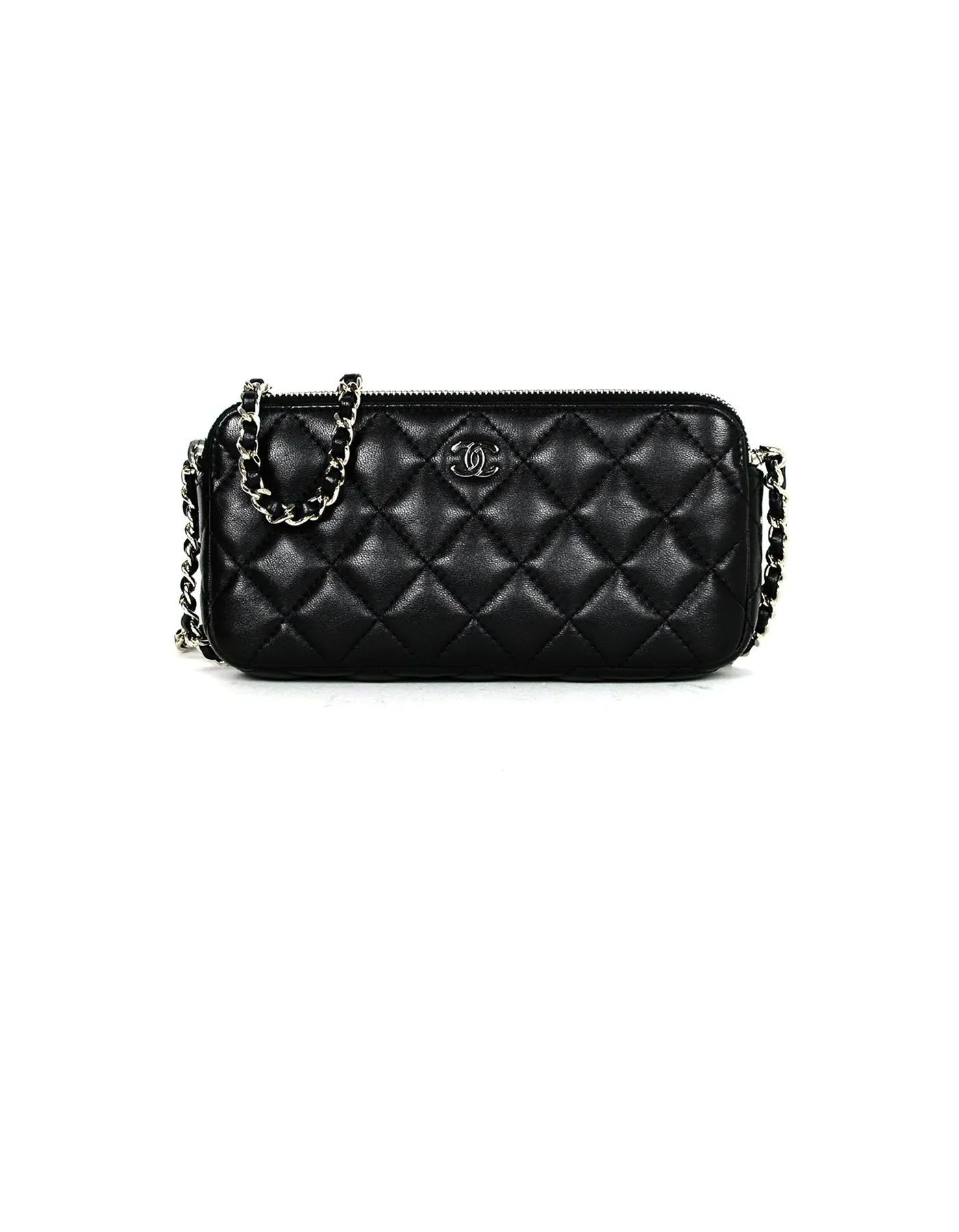 Chanel Black Lambskin Quilted Leather Classic Clutch with Chain