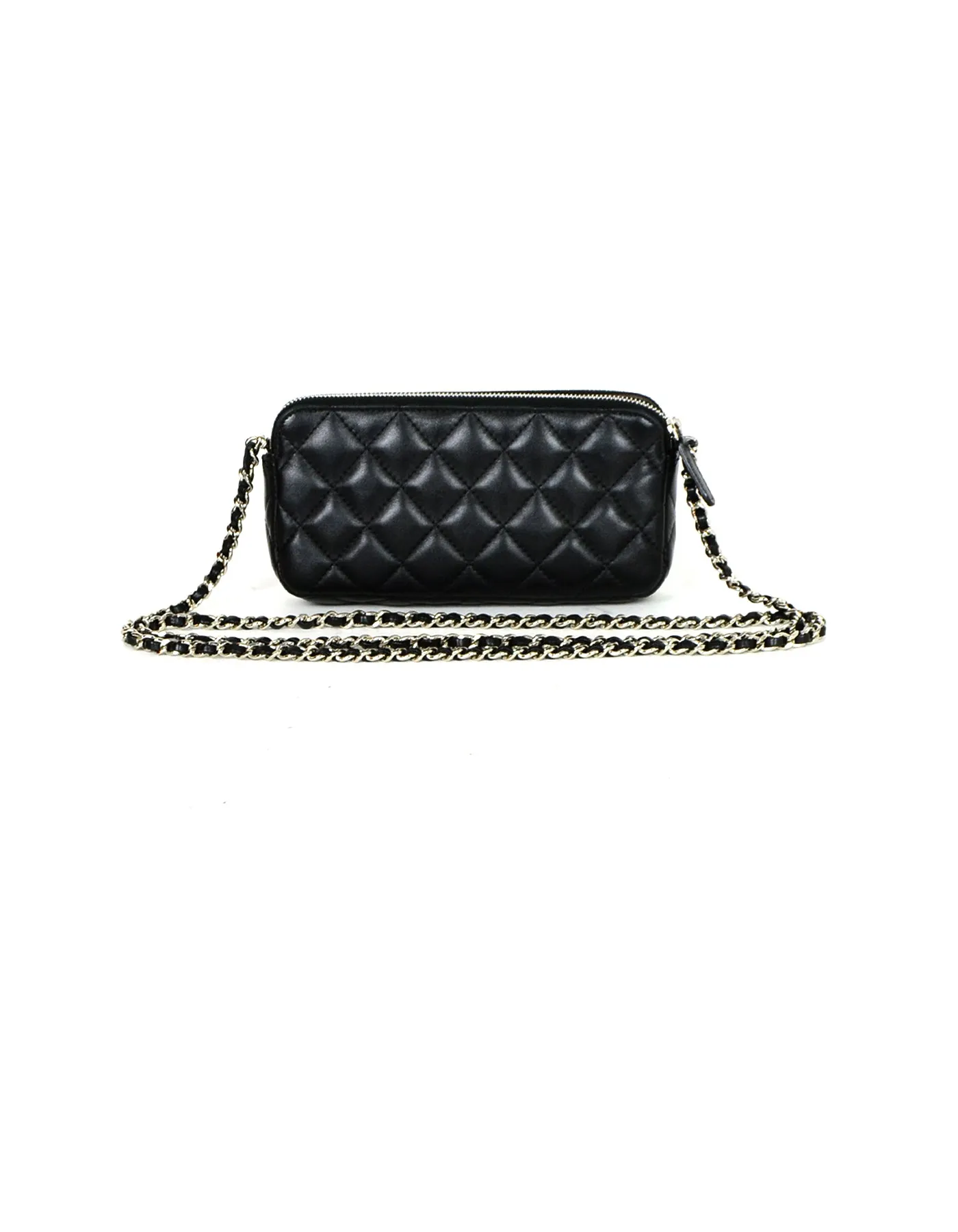 Chanel Black Lambskin Quilted Leather Classic Clutch with Chain