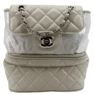 CHANEL Crumpled Quilted Calfskin PVC Backpack Bag White