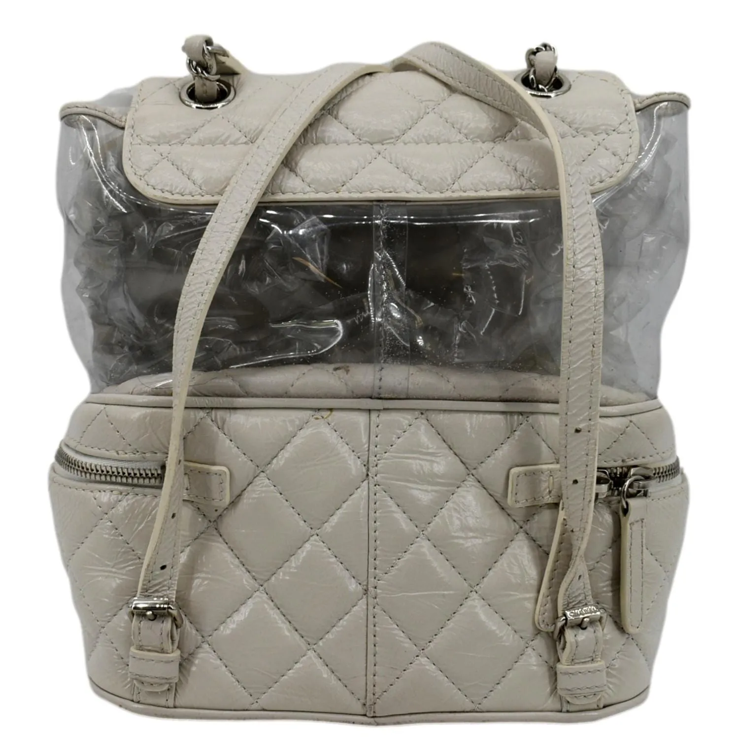 CHANEL Crumpled Quilted Calfskin PVC Backpack Bag White