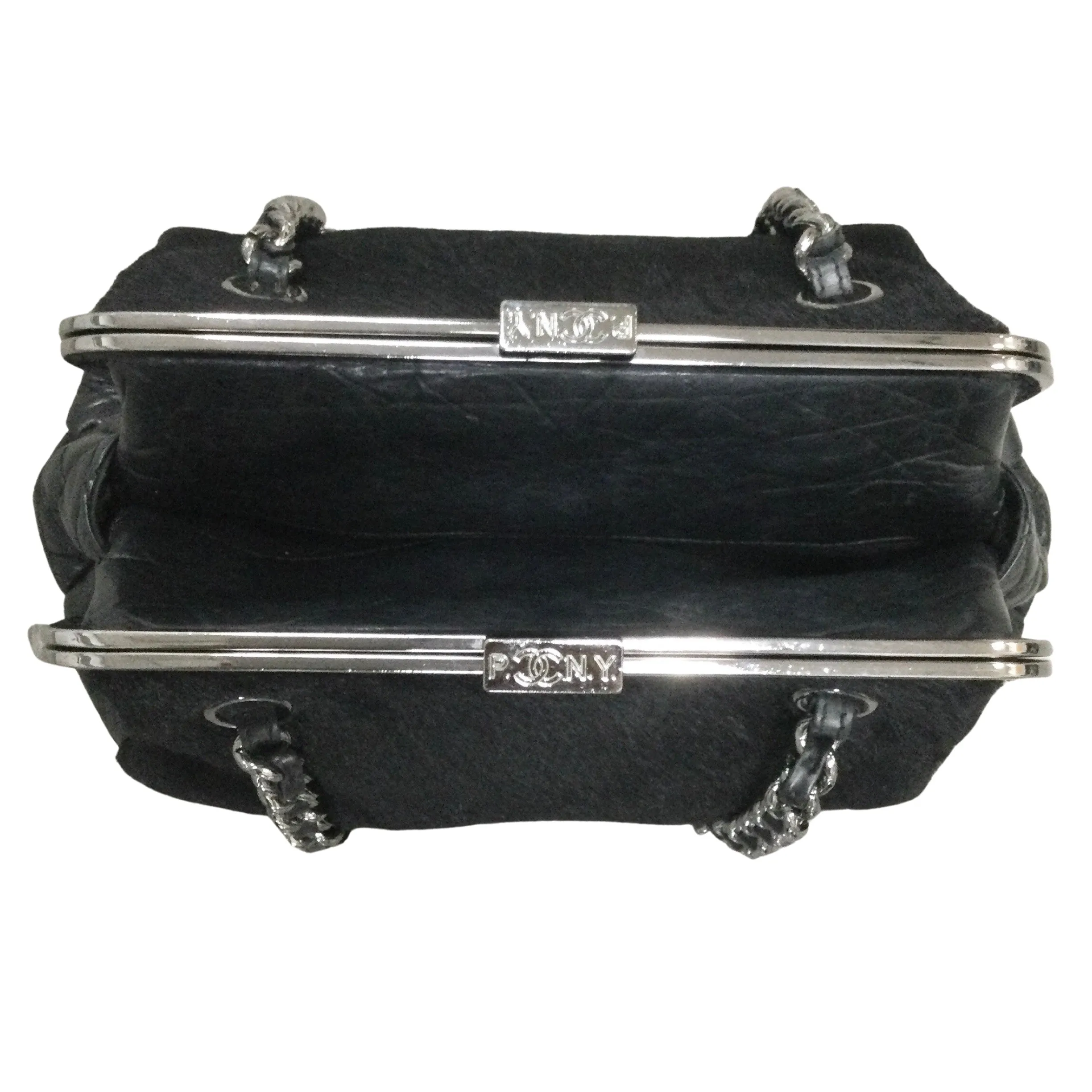Chanel Pony and Leather Frame Black Calf Hair Clutch