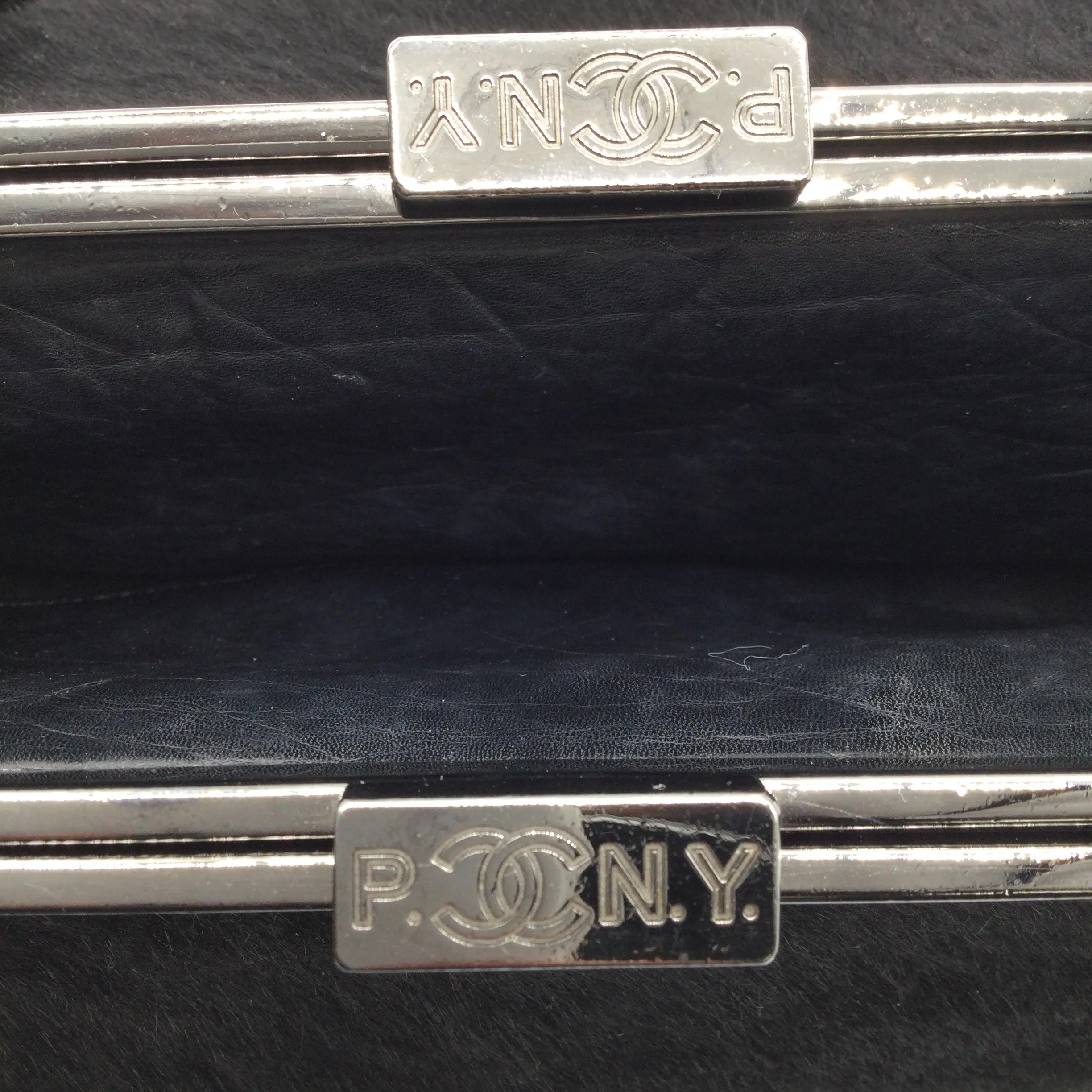 Chanel Pony and Leather Frame Black Calf Hair Clutch