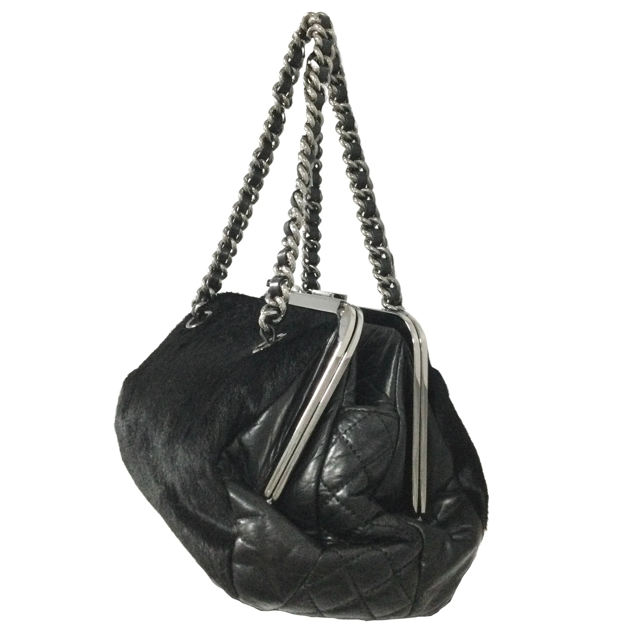 Chanel Pony and Leather Frame Black Calf Hair Clutch