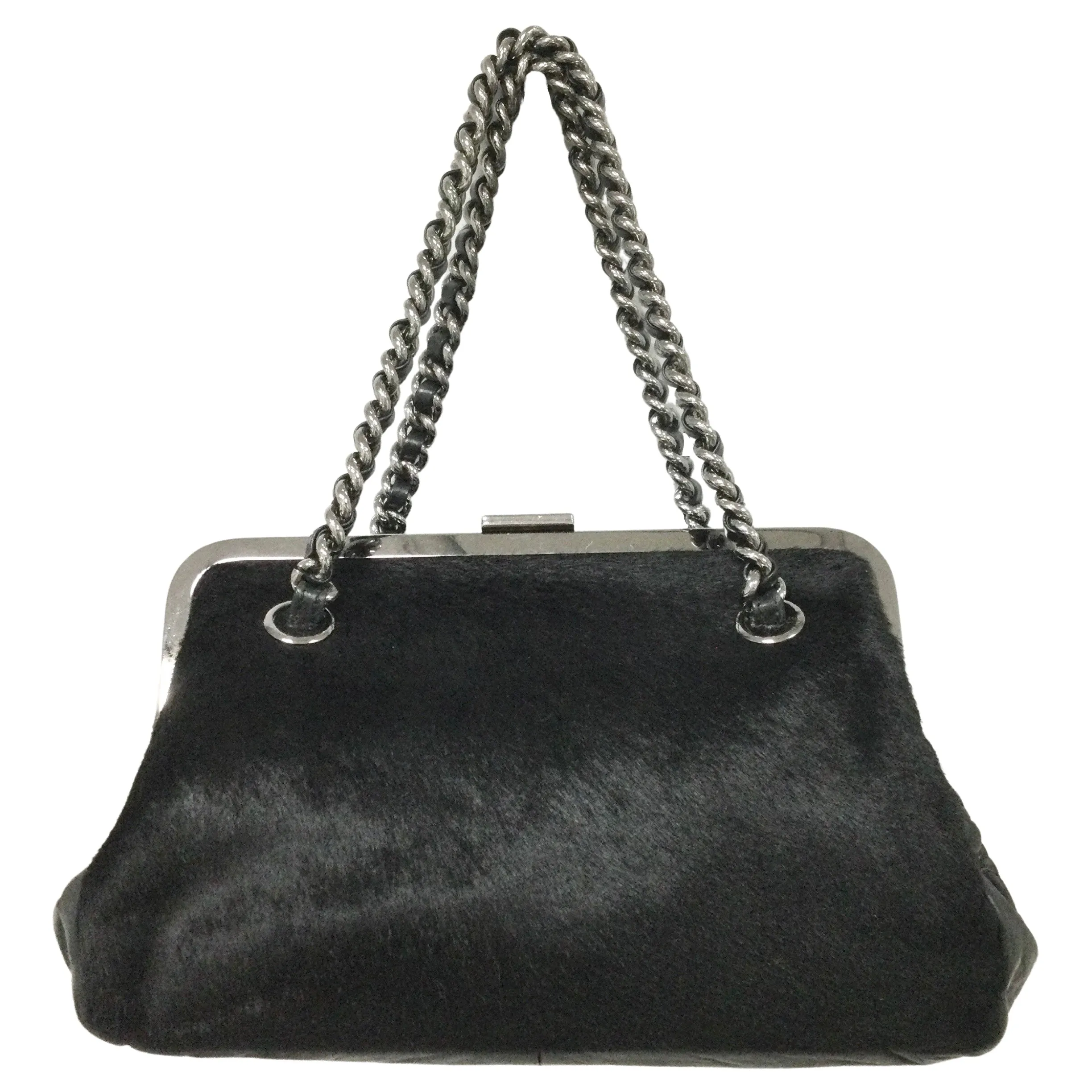 Chanel Pony and Leather Frame Black Calf Hair Clutch
